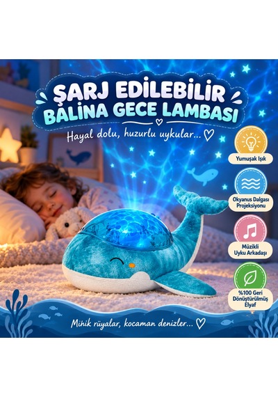 Şarj Edilebilir Balina Gece Lambası
