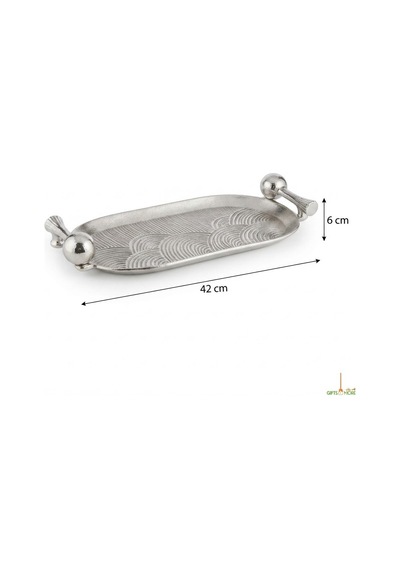Mushroom Sılver Dekoratif Tepsi 46x20x6