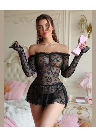 Intive Fantasy Tamamı Dantelli Transparan Asimetrik Kesim Mini Ge Siyah Intive Fantasy Tamamı Dantelli Transparan Asimetrik Kesim Mini Ge Siyah
