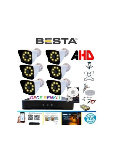 6 Kameralı 5mp Lens 1080p Warm Led Gece Renkli 1 Tb Hdd Dahil Güvenlik Seti