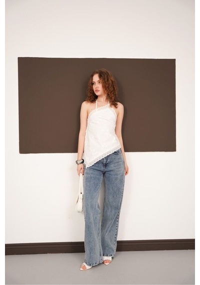 Verymoda Boyundan Askılı Güpür Bluz D2968 Krem