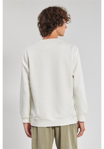 Barrels And Oıl Bisiklet Yaka Logolu Erkek Sweatshirt - Ekru Ekru