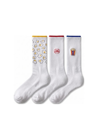 Lykos Erkek Beyaz Pamuklu Popcorn Desenli Tenis Çorap 3'lü Paket Havlu Taban