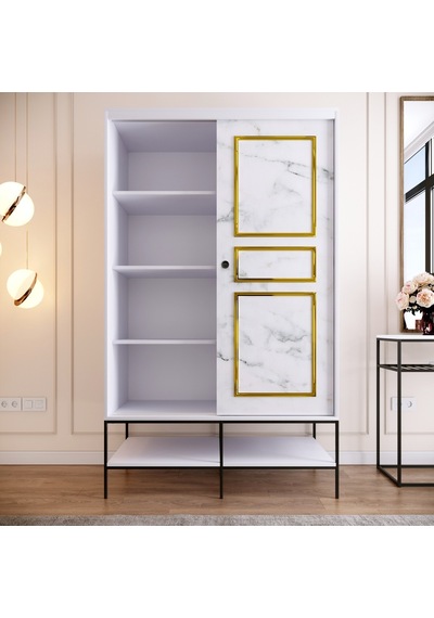 Pasific Home Martin 2 Kapaklı Sürgülü Gardırop Elbise Dolabı Beyaz - Beyaz Mermer 120 CM