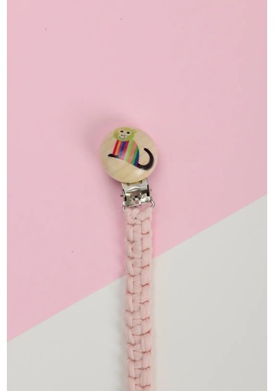 E&f Store El Örmesi Doğal Ahşap Emzik Askısı - Maymun - Pembe