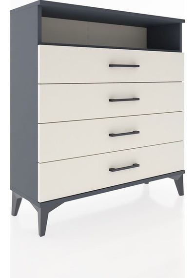 Arges Şifonyer Tek Raflı 4 Çekmeceli 88x30x96 Antrasit-aytaşı Antrasit