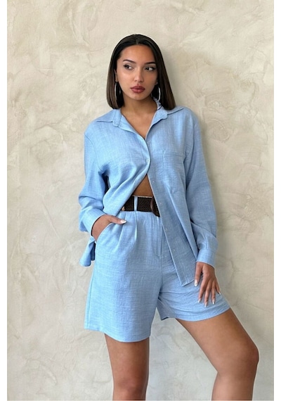 Verymoda Kemerli Şort D2686 Mavi