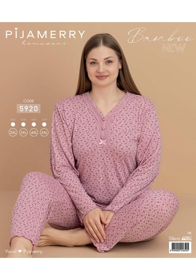Pijamerry Kadın Büyük Beden Dantel Yaka Bambu Uzun Kol İnce Pijama Takımı 5920- 1 Adet Pembe Pijamerry Kadın Büyük Beden Dantel Yaka Bambu Uzun Kol İnce Pijama Takımı 5920- 1 Adet Pembe