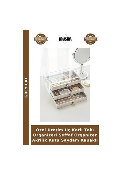 Özel Üretim Üç Katlı Takı Organizeri Şeffaf Organizer Akrilik Kutu Saydam Kapaklı Çok Renkli