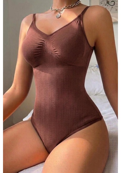 Fit Women 2 Beden Alt Tarafı Çıtçıtlı Zıbın Korse Seamless 9051 Kahverengi