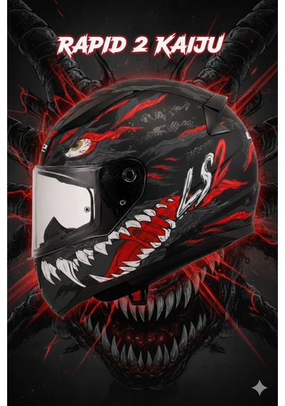 Rapid Iı Kaiju Özel Tasarım Full Face Kask - Canavar Desenli - Rapid Iı Kaiju