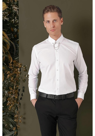 Efor Gk 707 Slim Fit Beyaz Klasik Gömlek Beyaz