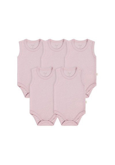 Civil Baby Organik 5 Li Sıfır Kol Çıtçıtlı Badi - Pembe