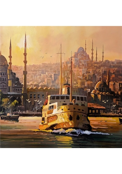 Galata Eminönü Kız Kulesi Ve Ortaköy Doğal Taş Bardak Altlığı 4'lü Set - Natural Stone Coasters - Taş Çok Renkli