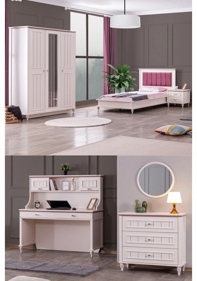 Ezgi Lux Genç Odası - 3 Kapılı Dolap, Karyola, Komodin, Masa, Şifonyer