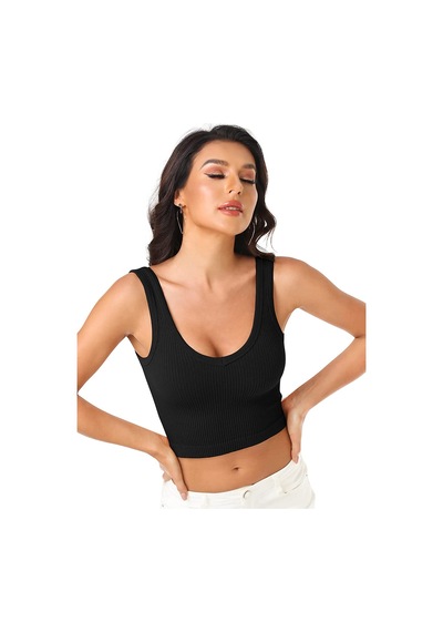 Liona Kadın U Yaka Siyah Renk Crop Top Bluz Atlet 001
