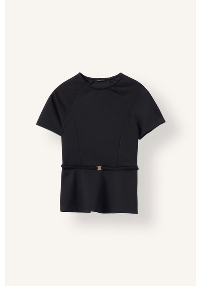 Defacto İnce Kemer Detaylı Slim Fit Bisiklet Yaka Kısa Kollu Tişört G9811ax26aubk81 Siyah-bk81
