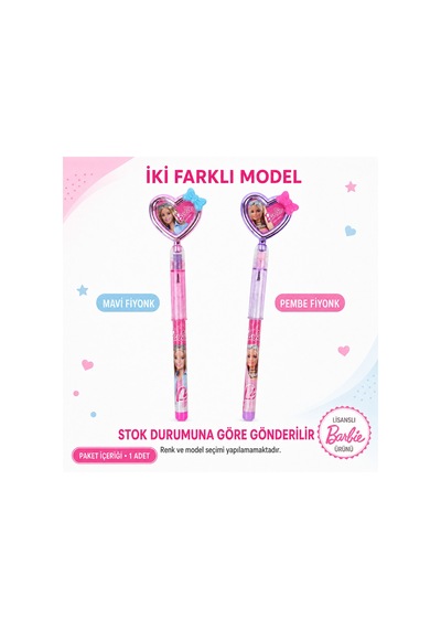 Bakgelal Barbie Lisanslı Silgili Geçmeli Kalem Kalp Başlıklı Figürlü Çocuk Okul Kalemi - 9053880899579 124-Pembe