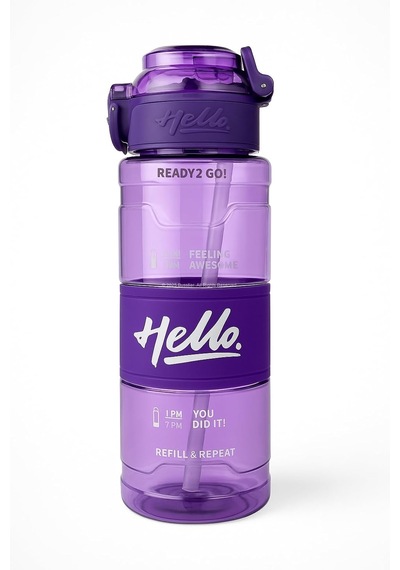 Hello Pipetli Suluk 800 Ml Renkli Askılı Su Şişesi Çocuk Ve Yetişkin Okul Seyahat İçin Gıda Sınıfı Plastik Sızdırmaz Matara Mor