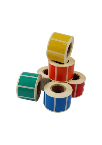 Kuşe Renk Baskılı Etiket 50mm X 30mm Ölçülerinde 1000 Adet 40mm Kuka Çapında Kendinden Yapışkanlı Rulo Etiket Mavi Diğer