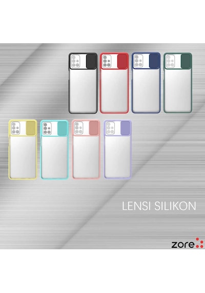 Ekılıf - Samsung Galaxy M31s Uyumlu - Kılıf Slayt Sürgülü Arkası Buzlu Lensi Kapak - Pembe Açık