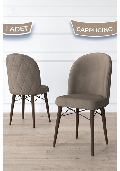 Canisa Bika Serisi 1 Adet Cappucino Mutfak Sandalyesi Ceviz Gürgen Ayaklı 1. Sınıf Babyface Kumaş Sandalye Cappucino Ayaklar Ceviz