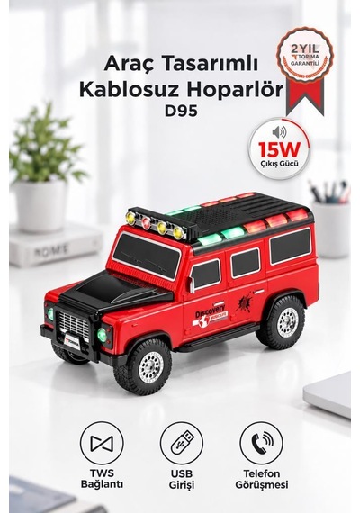 Torima Bluetooth Hoparlör Araba Tasarımlı Tws 15w Usb Speaker D95 Kırmızı