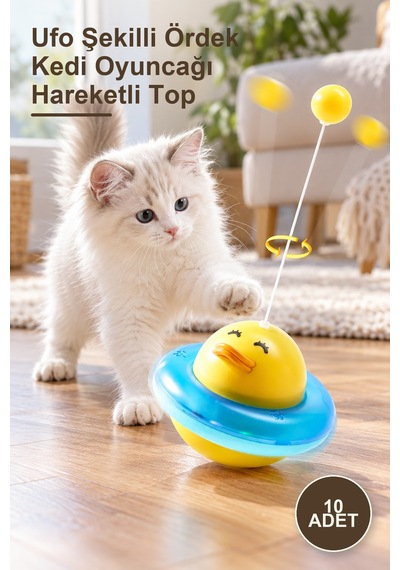 10 Adet Ufo Şekilli Ördek Kedi Oyuncağı Hareketli Top