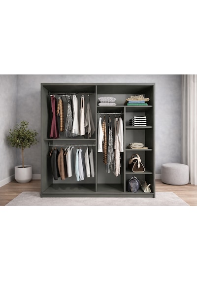 Osvin Tamamı Mdf Sürgü Kapaklı Dolap Gardırop Füme 180 Cm