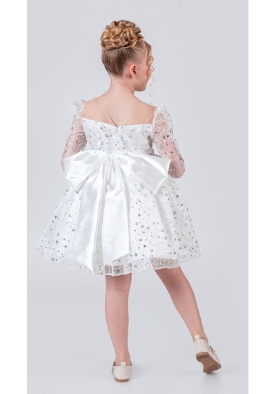 Mnk Baby & Kids Ruche Lipa Kız Çocuk Abiye M00783 Beyaz