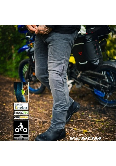Venom Nova Pro Cordura Kevlar Motosiklet Pantolonu Gri Korumalı Motorcu Kot Pantolon