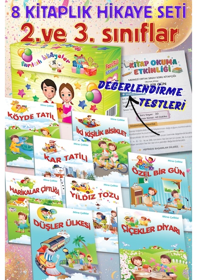 2. 3. Sınıflar İçin Tavsiyeli Parıltılı Çocuk Hikayeleri Kutulu 8 Kitap + Değerlendirme Soruları