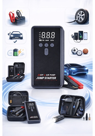 16000 Mah Araç Akü Takviye Cihazı Hava Kompresörü Powerbank Dijital Göstergeli Jump Starter Wm-16