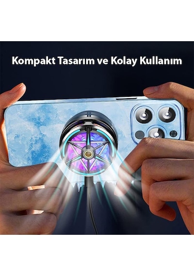 Polham Süper Hızlı Nano Soğutuculu Manyetik Mıknatıslı Telefon Soğutucu Fan, Rgb Işıklı Universal