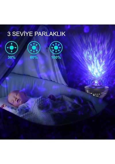 Hymark Led Yıldız Bluetooth Hoparlör Usb Projektör Okyanus Dalgas