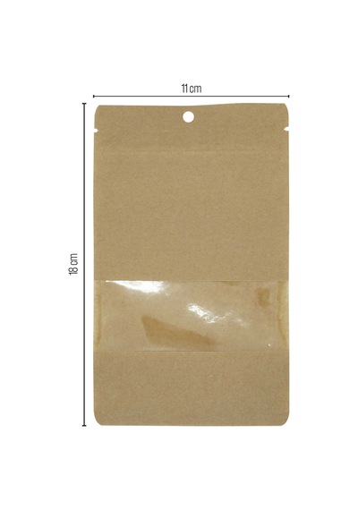 11X18.5X7 Kraft Pencereli Kilitli Doypack 50 Adet