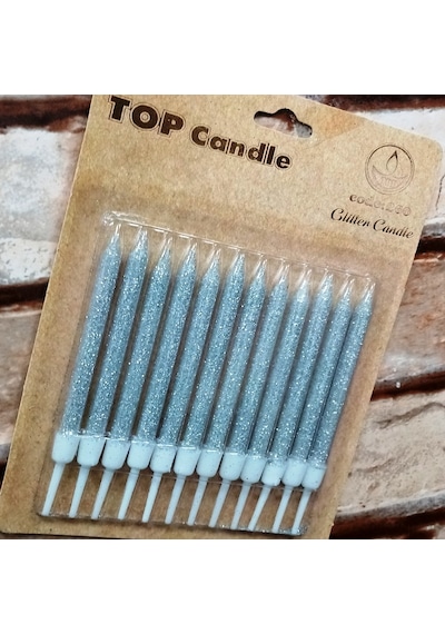 12 Adet Simli Gümüş Pasta Mumu Gümüş Doğum Günü Pasta Mumu Gümüş Pasta Mumu Gümüş Mum Silver Candle