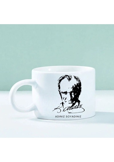 Kişiye Özel Atatürk İmzalı Kupa Bardak İsme Özel Atatürk Portreli Seramik Kupa Beyaz