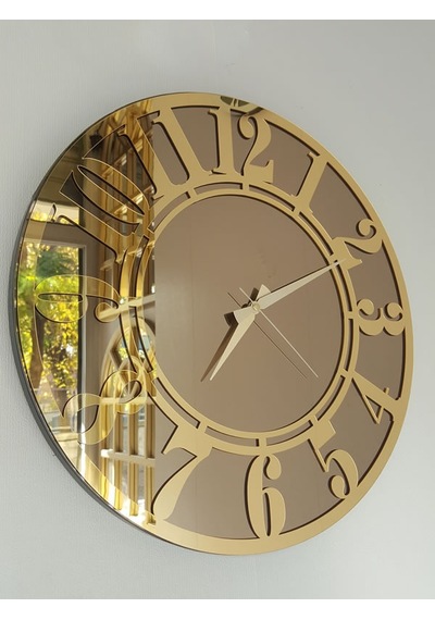 Ayna Denizi Golden Latin Bronze Model Altın Bronz Renk 50 CM Dekoratif Aynalı Duvar Saati Altın