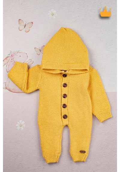 Babyhola Triko İçi Velsoft Kışlık Kalın Kız Erkek Bebek Tulum Gül Kurusu 2809 Hardal