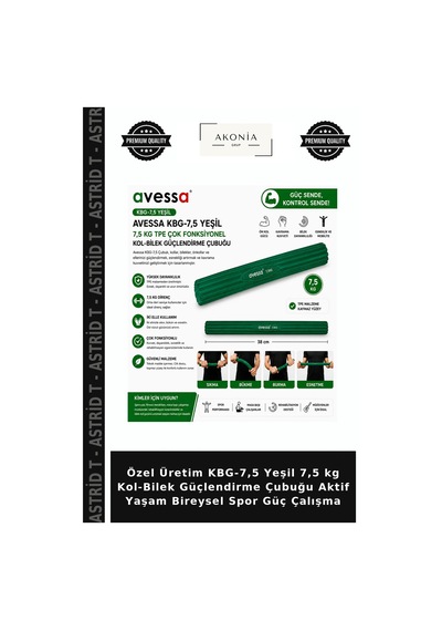 Özel Üretim Kbg-7,5 Yeşil 7,5 Kg Kol-bilek Güçlendirme Çubuğu Aktif Yaşam Bireysel Spor Güç Çalışma