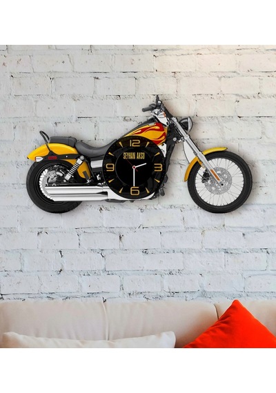 Kişiye Özel Motosiklet Tasarımlı Ahşap Duvar Saati-5