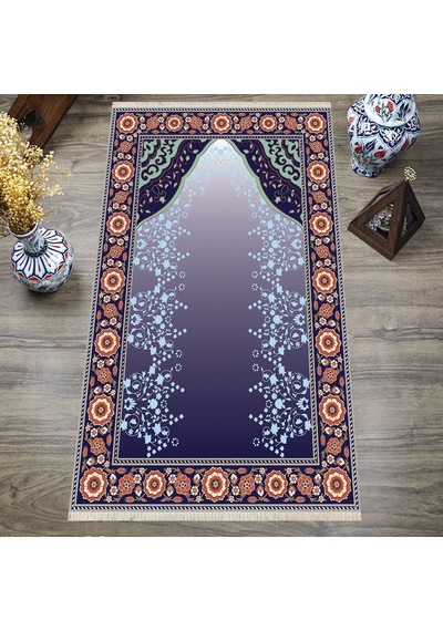 Dijital Baskılı, Yıkanabilir, Yumuşak Dokulu Çocuk Ve Yetişkin Seccade S-dot-sn-076 Mavi