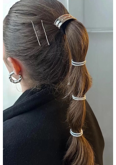 Caş Dekorasyon Gümüş Renk Metal Lastik Toka Ve Tel Toka Set Gümüş