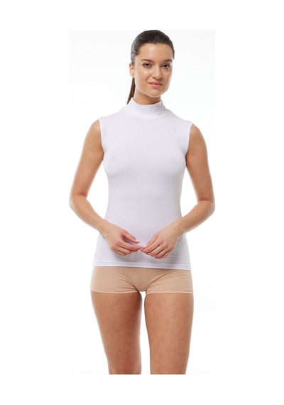 Malabadi Kadın Kolsuz Yarım Balıkçı Yaka Modal Body 1044, Balıkçı Yaka Body Beyaz
