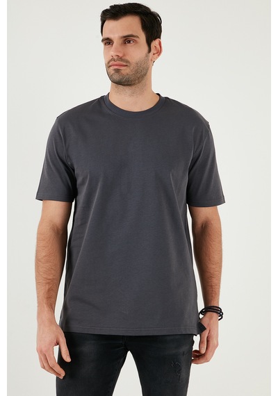 Buratti Pamuklu Relaxed Fit Sıfır Yaka Erkek T Shirt 5905446 Koyu Antrasit