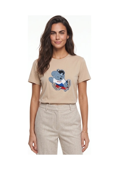 Onloox Kadın Bej Bej Pamuklu Bisiklet Yaka Rahat Kalıp Teddy Nakışlı İşlemeli Kısa Kollu T-shirt Onloox Kadın Bej Bej Pamuklu Bisiklet Yaka Rahat Kalıp Teddy Nakışlı İşlemeli Kısa Kollu T-shirt