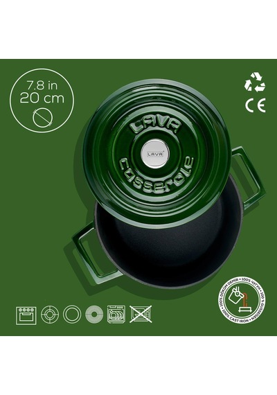 Premium Serisi - Döküm Yuvarlak Tencere, 20 Cm, Majolik Yeşil Belirtilmemiş