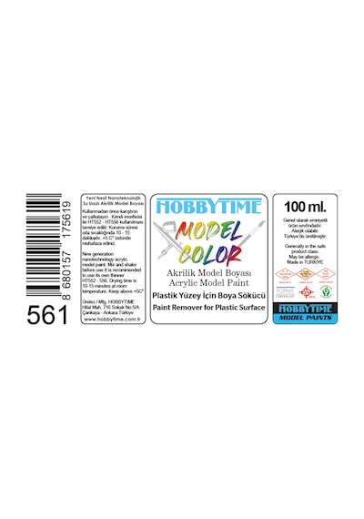 Hobbytime 561 50 Ml. Plastik Yüzey İçin Akrilik Boya Sökücü Acrilic Paint Remover For Plastic Surface