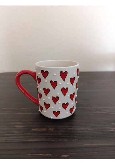 Tr Yapımı Kalp Desenli 300ml Kupa Seramik Bardak Hand Made Diğer